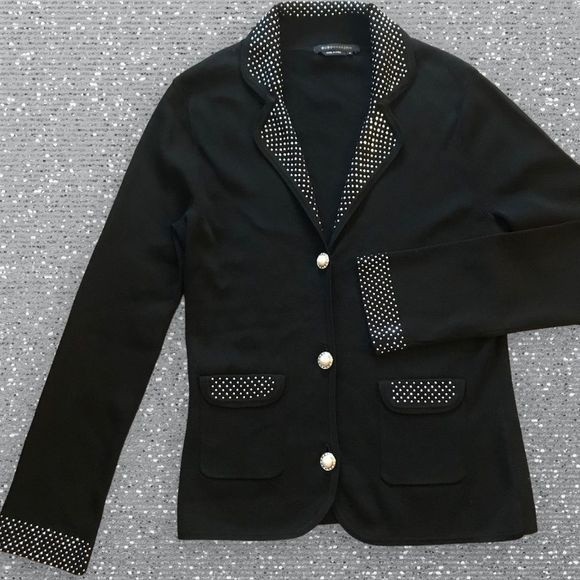 BCBGMaxAzria Sweaters - BCBGMaxazria Bedazzled Sweater Jacket Black/Silver Pockets Size M